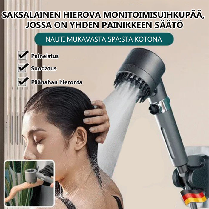 Yhdellä napilla hierova monitoimisuihkupää