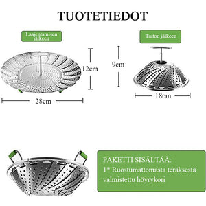 Ruostumattomasta teräksestä valmistettu höyrytyskori ruoanlaittoon